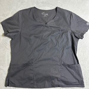 Butter-Soft Stretch Scrub Top Womens 2XL Plus Size Gray Workwear Uniform
